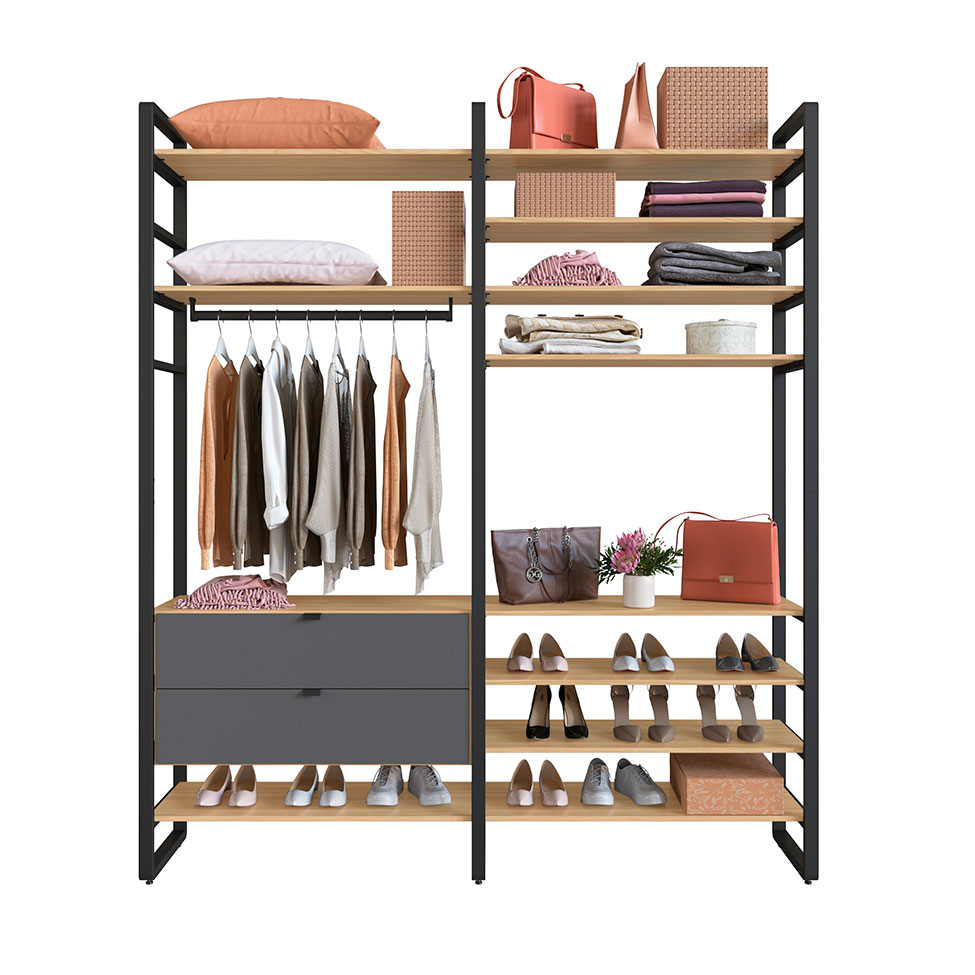 Guarda-Roupa Closet Modulado Industrial Philly II 2 GV Cedro e Grafite 197 cm