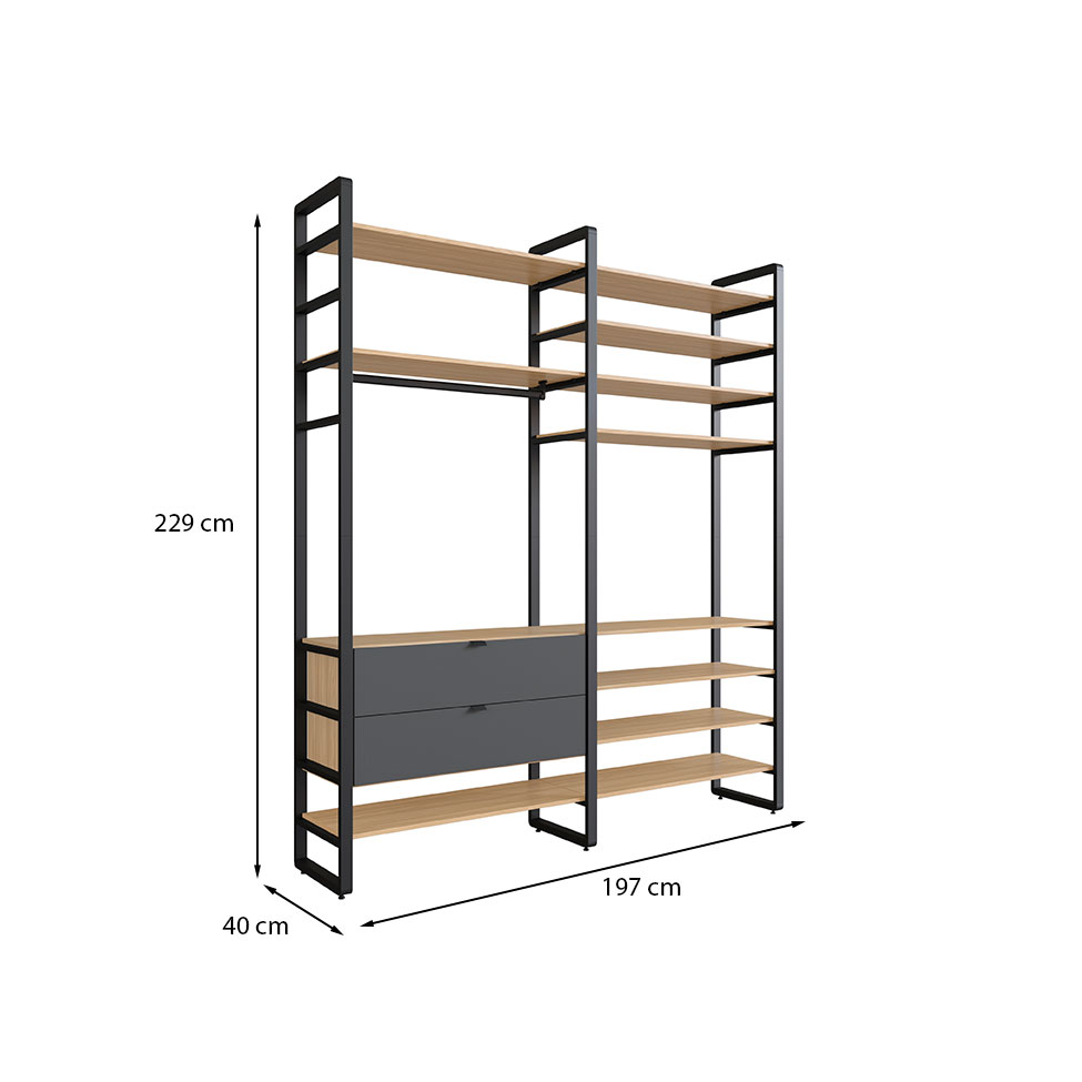 Guarda-Roupa Closet Modulado Industrial Philly II 2 GV Cedro e Grafite 197 cm