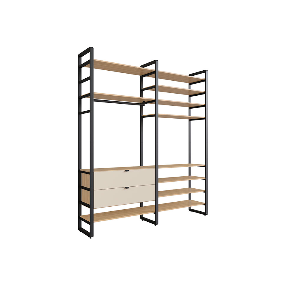 Guarda-Roupa Closet Modulado Industrial Philly II 2 Gavetas Cedro e Off White 197 cm