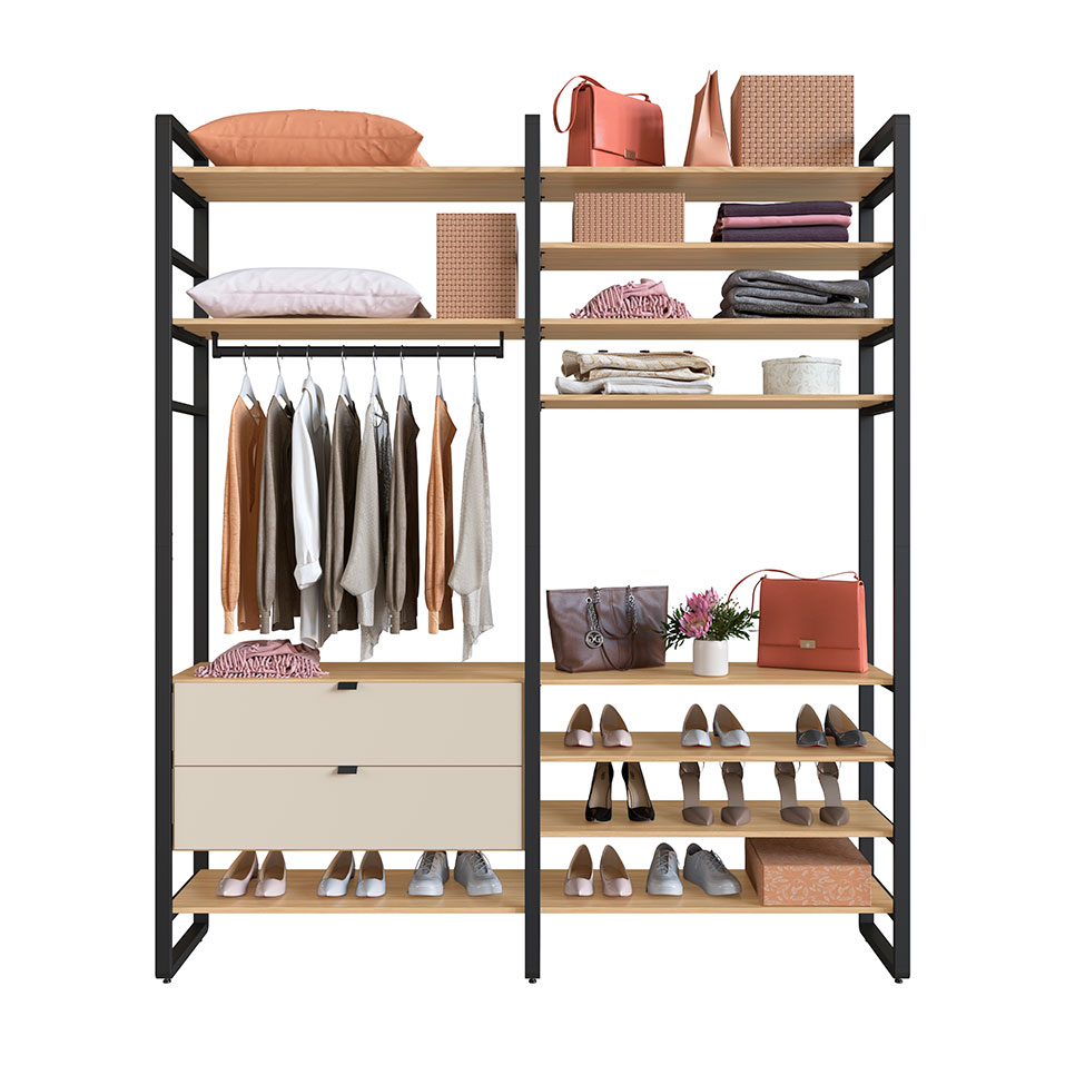 Guarda-Roupa Closet Modulado Industrial Philly II 2 Gavetas Cedro e Off White 197 cm