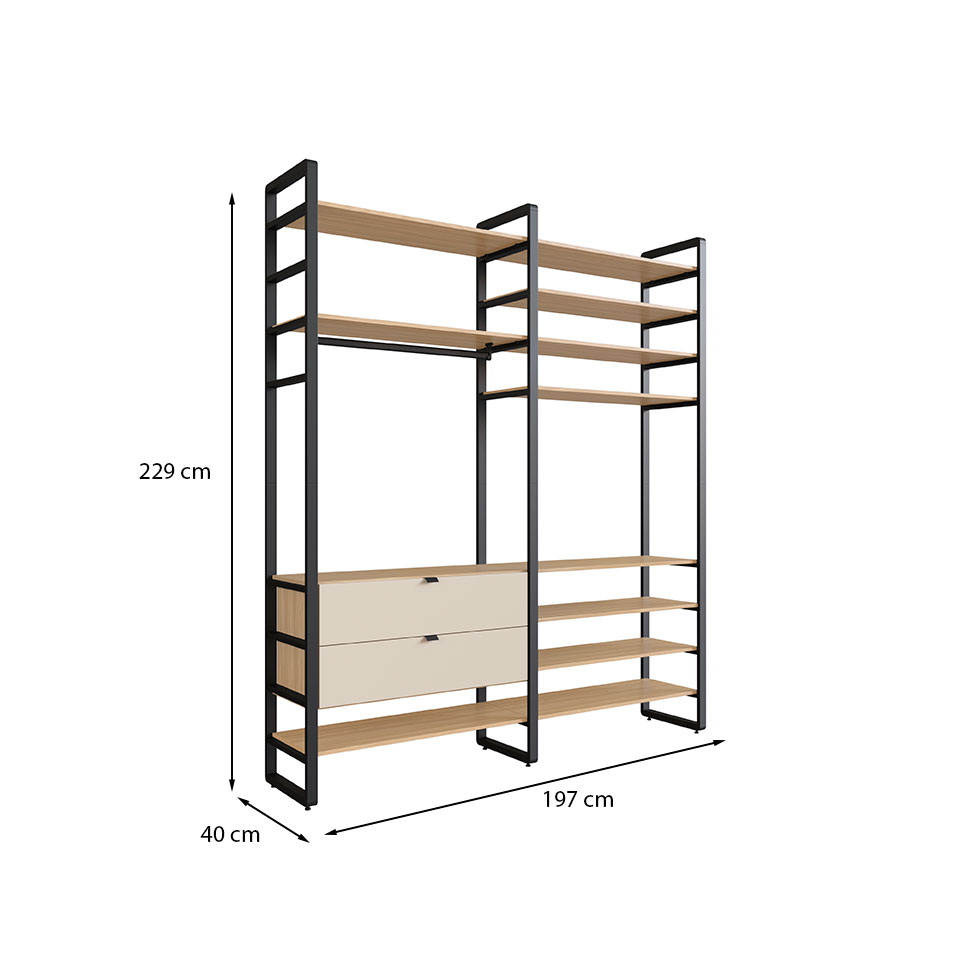 Guarda-Roupa Closet Modulado Industrial Philly II 2 Gavetas Cedro e Off White 197 cm