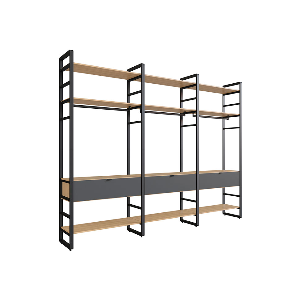 Guarda-Roupa Closet Modulado Industrial Philly II 3 GV Cedro e Grafite 294 cm