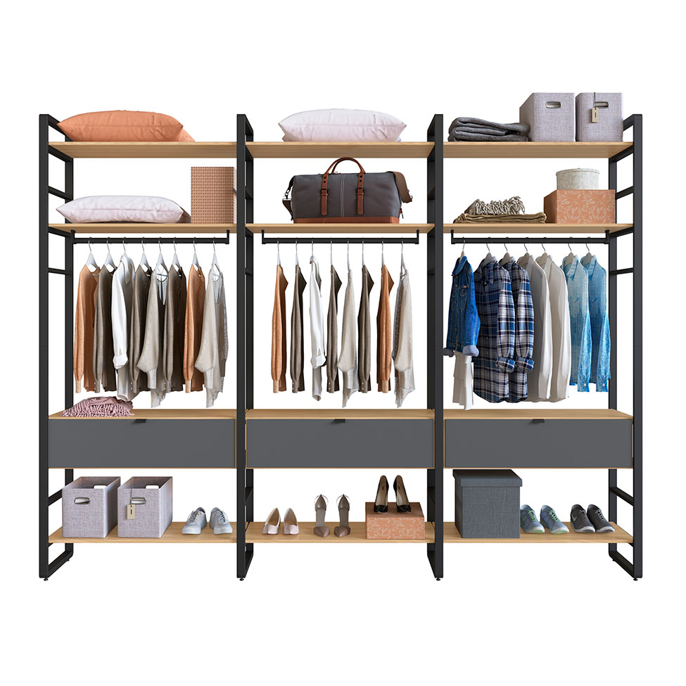 Guarda-Roupa Closet Modulado Industrial Philly II 3 GV Cedro e Grafite 294 cm