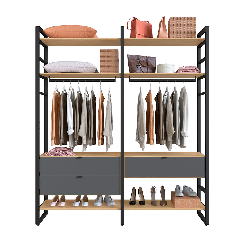Guarda-Roupa Closet Modulado Industrial Philly II 3 Gavetas Cedro e Grafite 197 cm