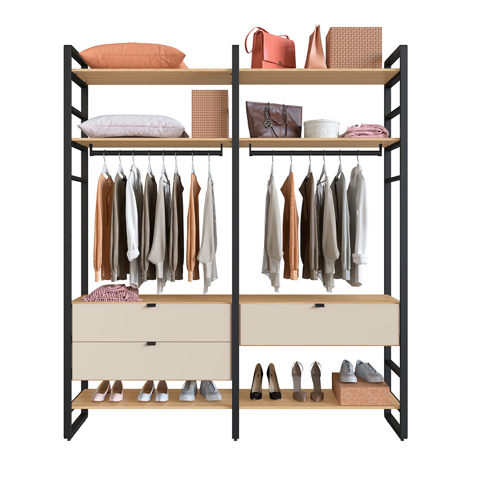 Guarda-Roupa Closet Modulado Industrial Philly II 3 Gavetas Cedro e Off White 197 cm