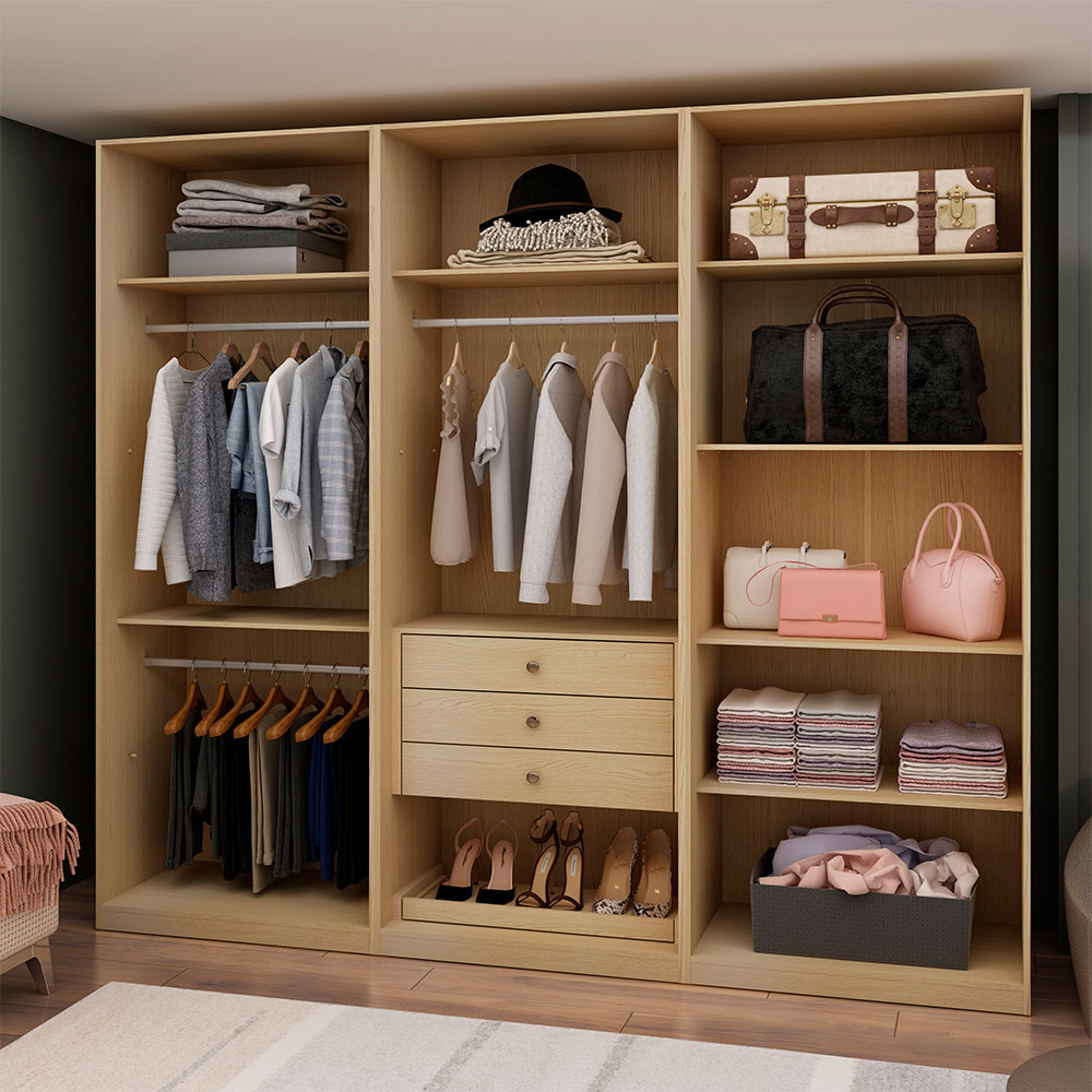 Guarda-Roupa Closet Modulado Infinity 3 Gavetas Savana 240 cm