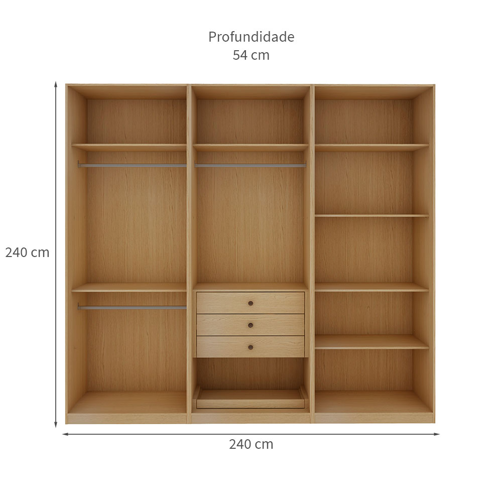 Guarda-Roupa Closet Modulado Infinity 3 Gavetas Savana 240 cm