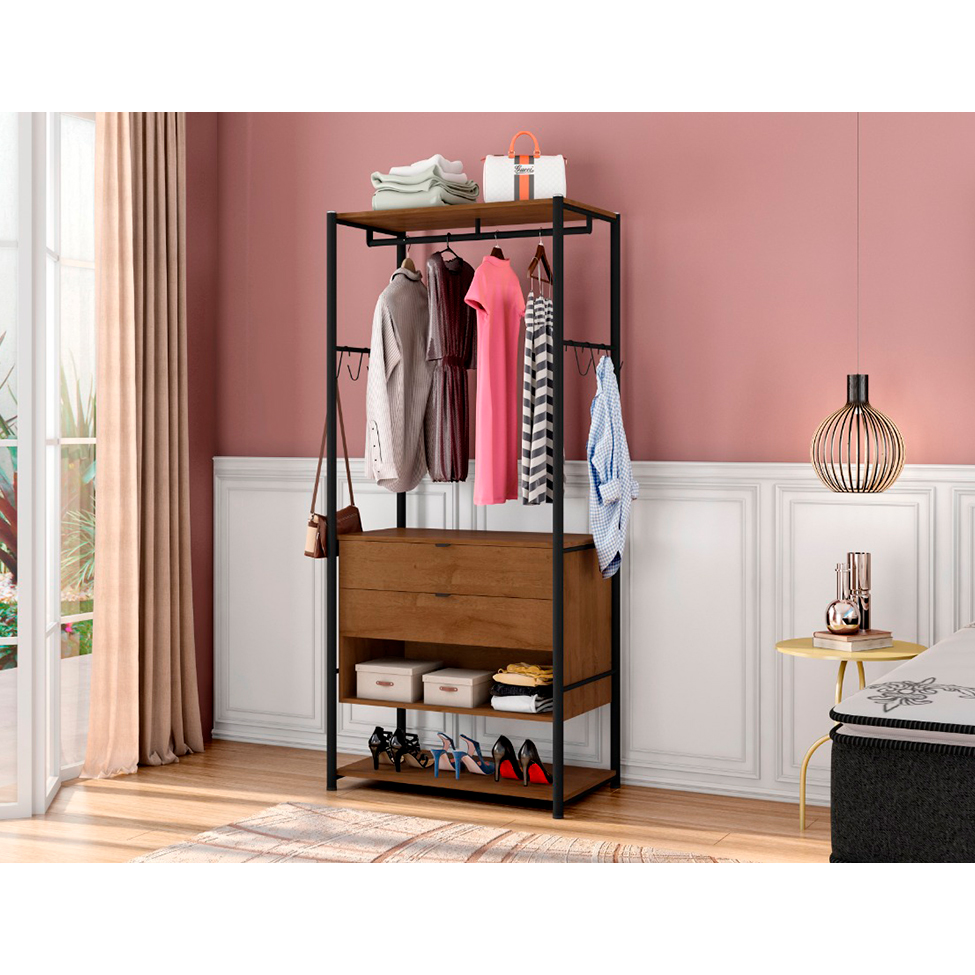 Guarda-Roupa Closet Modulado Lyon 2 Gavetas Preto e Demolição