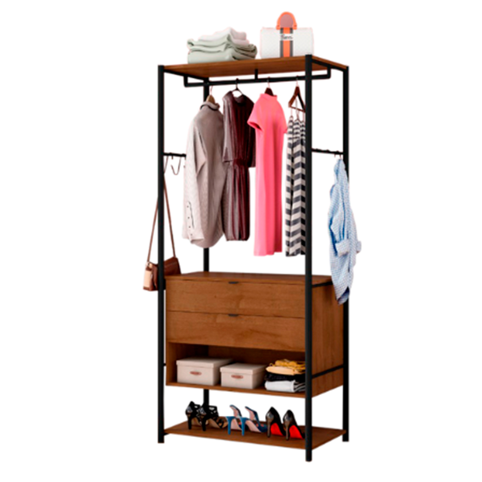 Guarda-Roupa Closet Modulado Lyon 2 Gavetas Preto e Demolição