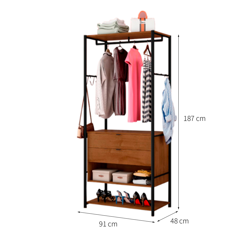 Guarda-Roupa Closet Modulado Lyon 2 Gavetas Preto e Demolição