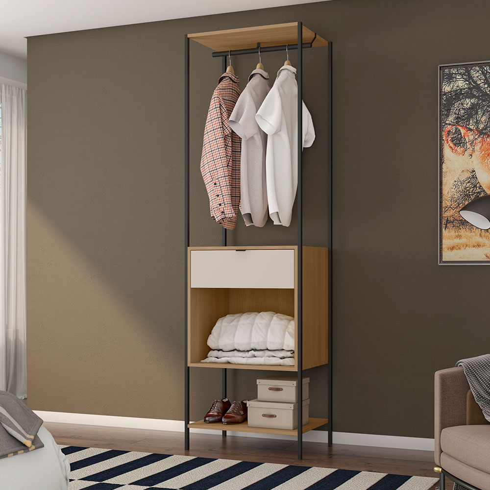 Guarda-Roupa Closet Modulado Maverick 1 Gaveta Carvalho e Off White 59 cm