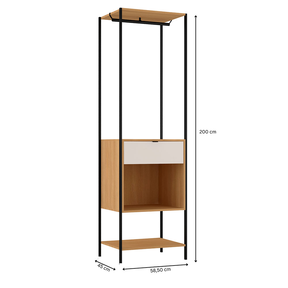 Guarda-Roupa Closet Modulado Maverick 1 Gaveta Carvalho e Off White 59 cm