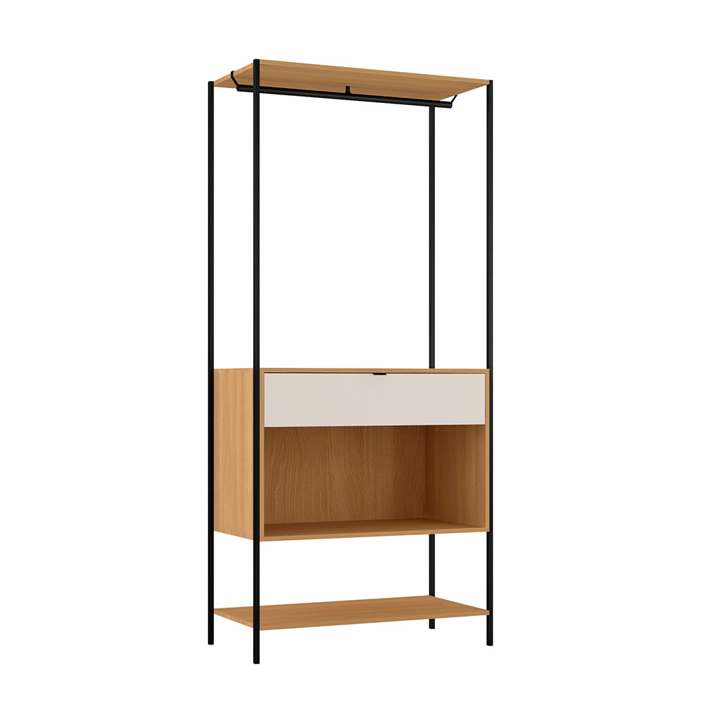 Guarda-Roupa Closet Modulado Maverick 1 Gaveta Carvalho e Off White 93 cm