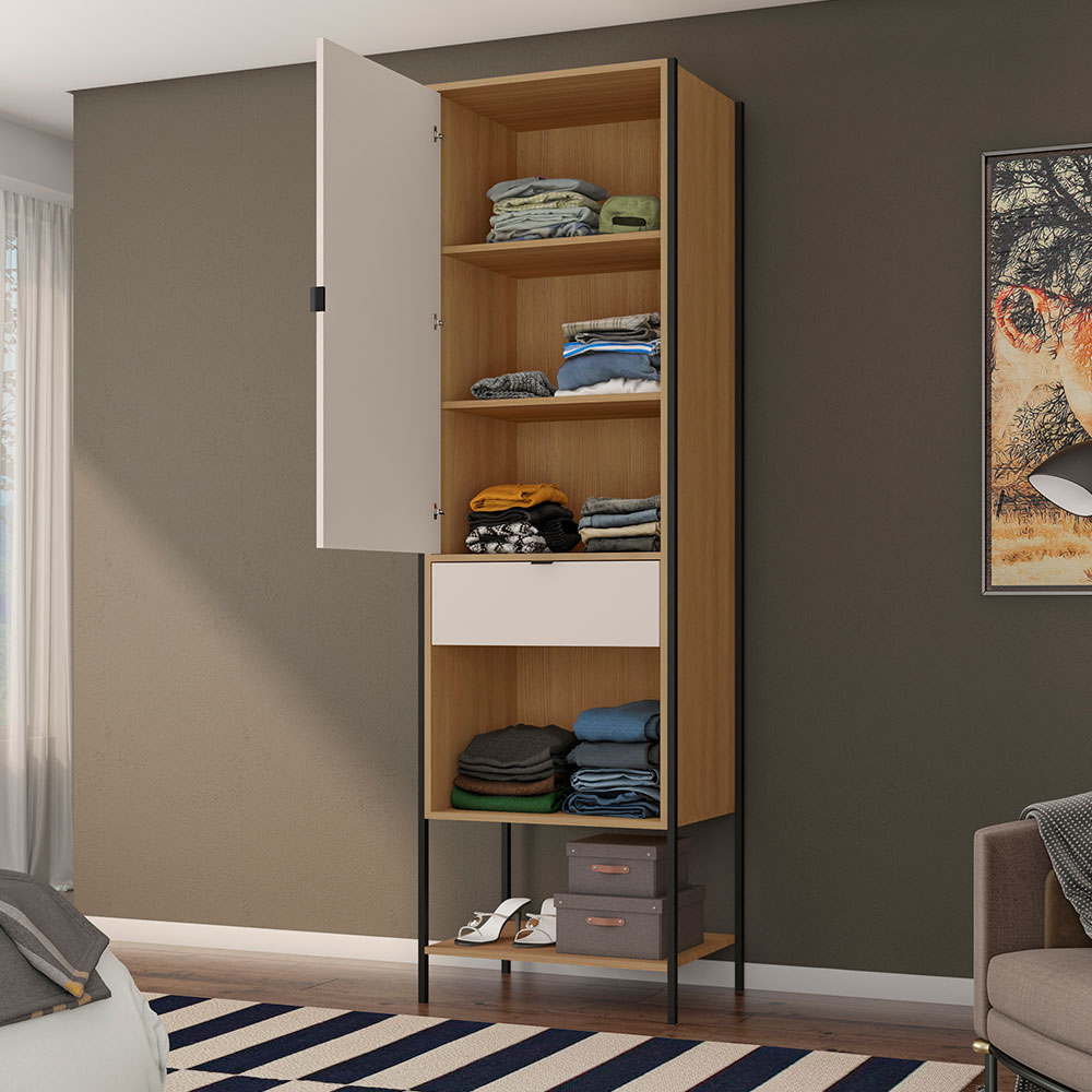 Guarda-Roupa Closet Modulado Maverick 1 Porta 1 Gaveta Carvalho e Off White 59 cm
