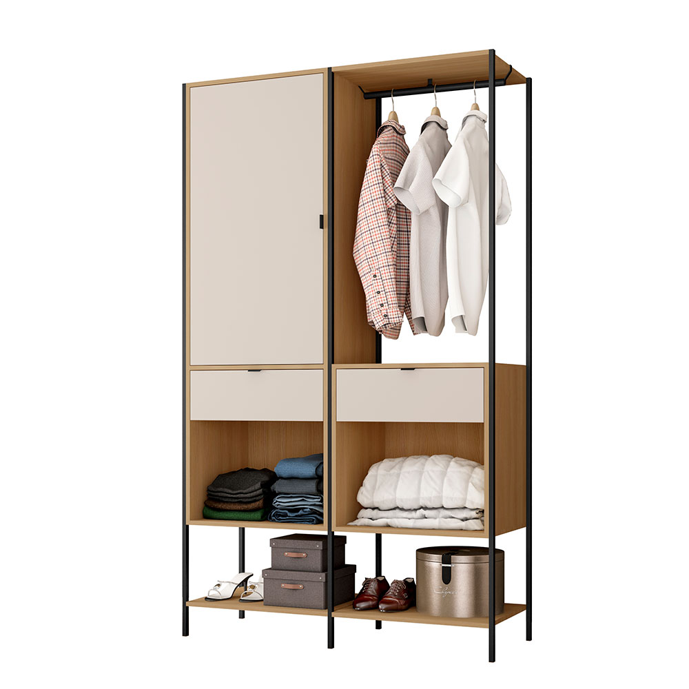 Guarda-Roupa Closet Modulado Maverick 1 Porta 2 Gavetas Carvalho e Off White 112 cm