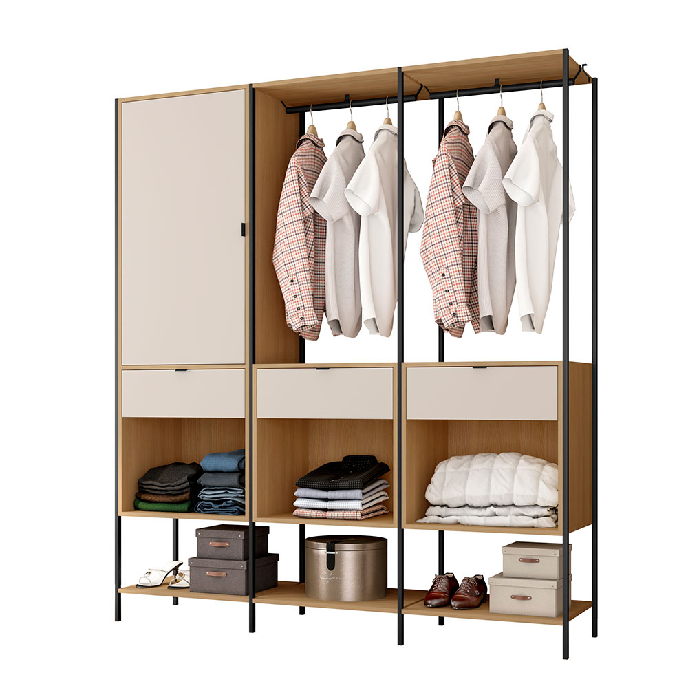 Guarda-Roupa Closet Modulado Maverick 1 Porta 3 Gavetas Carvalho e Off White 168 cm