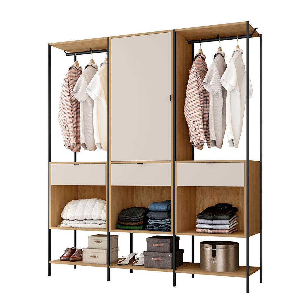 Guarda-Roupa Closet Modulado Maverick 1 Porta Central 3 Gavetas Carvalho e Off White 168 cm