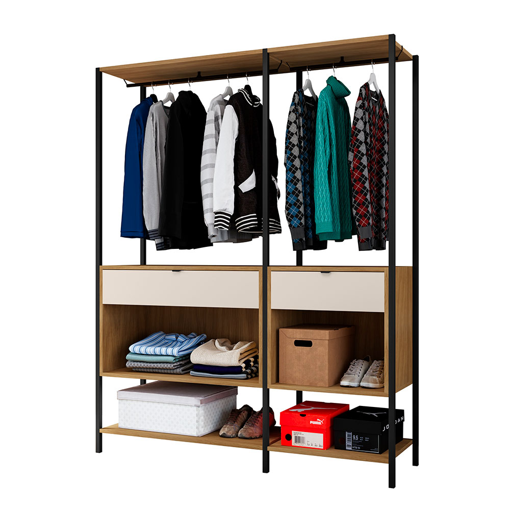 Guarda-Roupa Closet Modulado Maverick 2 Gavetas Carvalho e Off White 150 cm
