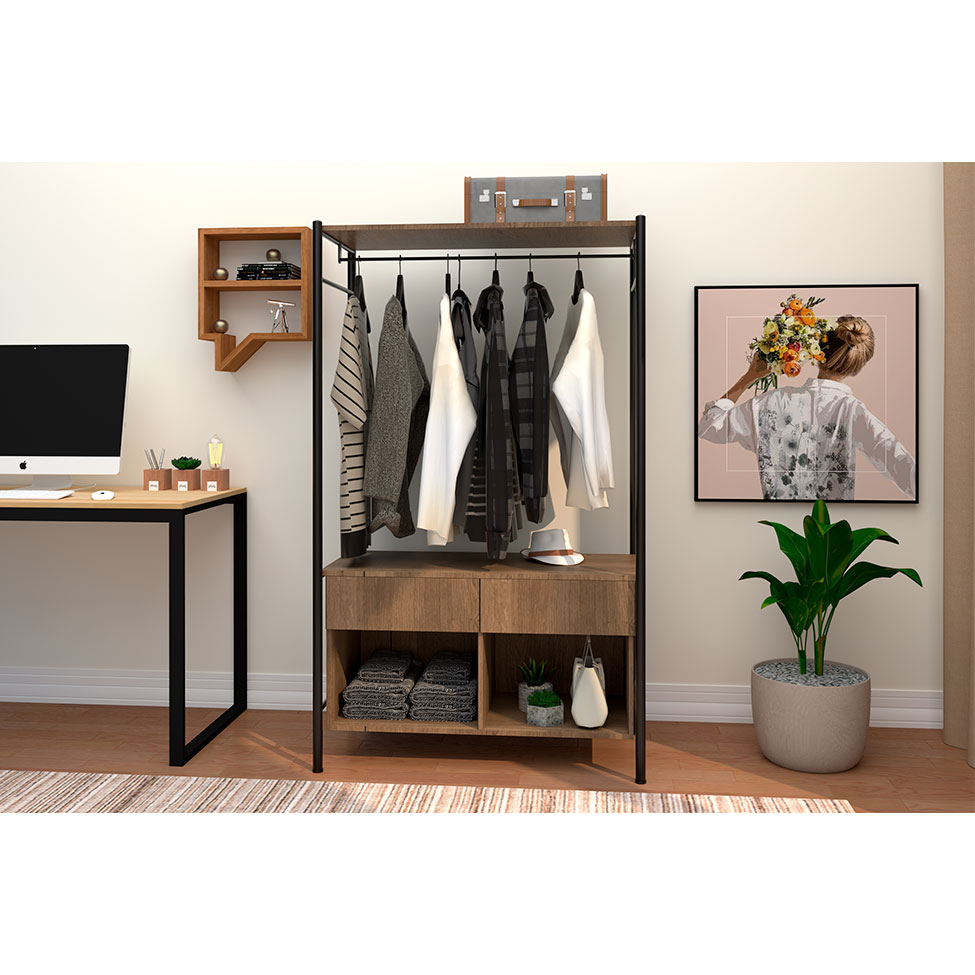 Guarda-Roupa Closet Modulado Paris Solteiro 2 GV Marrom Claro e Preto