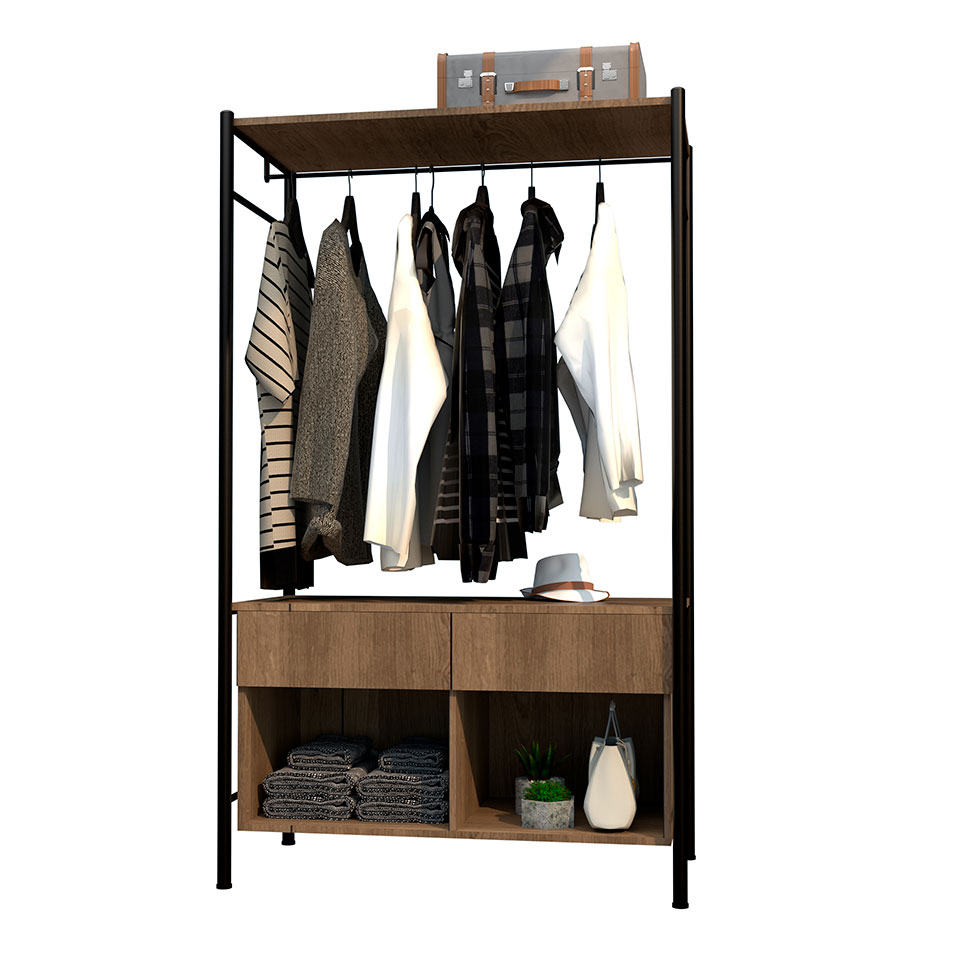 Guarda-Roupa Closet Modulado Paris Solteiro 2 GV Marrom Claro e Preto