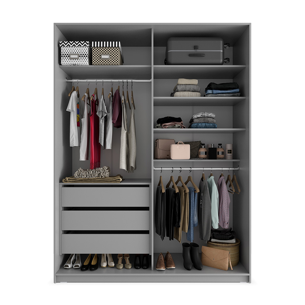 Guarda-Roupa Closet Monreale 100 % MDF 3 GV Cinza 160 cm