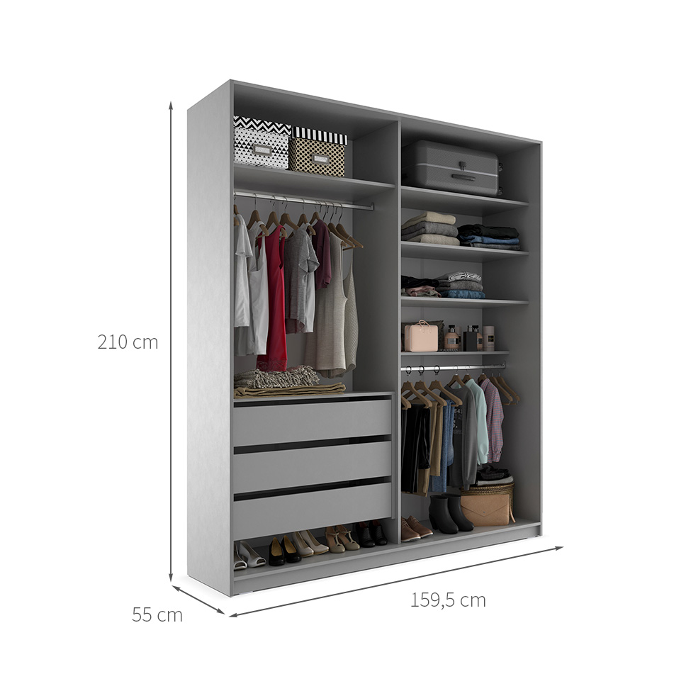 Guarda-Roupa Closet Monreale 100 % MDF 3 GV Cinza 160 cm