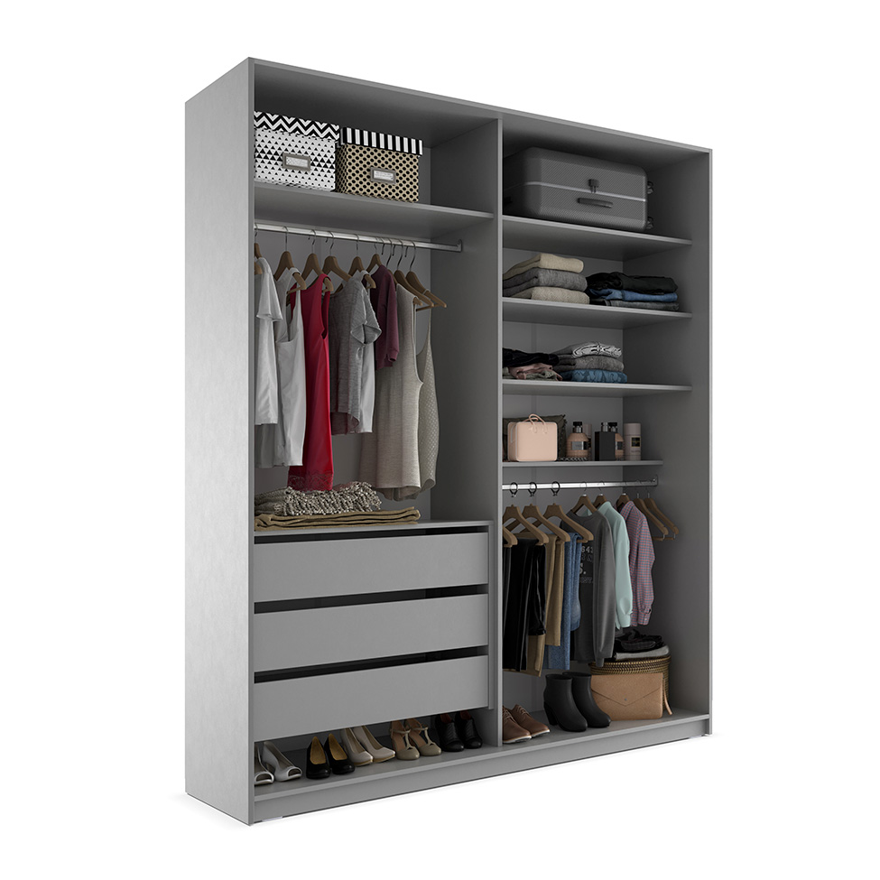 Guarda-Roupa Closet Monreale 100 % MDF 3 GV Cinza 160 cm
