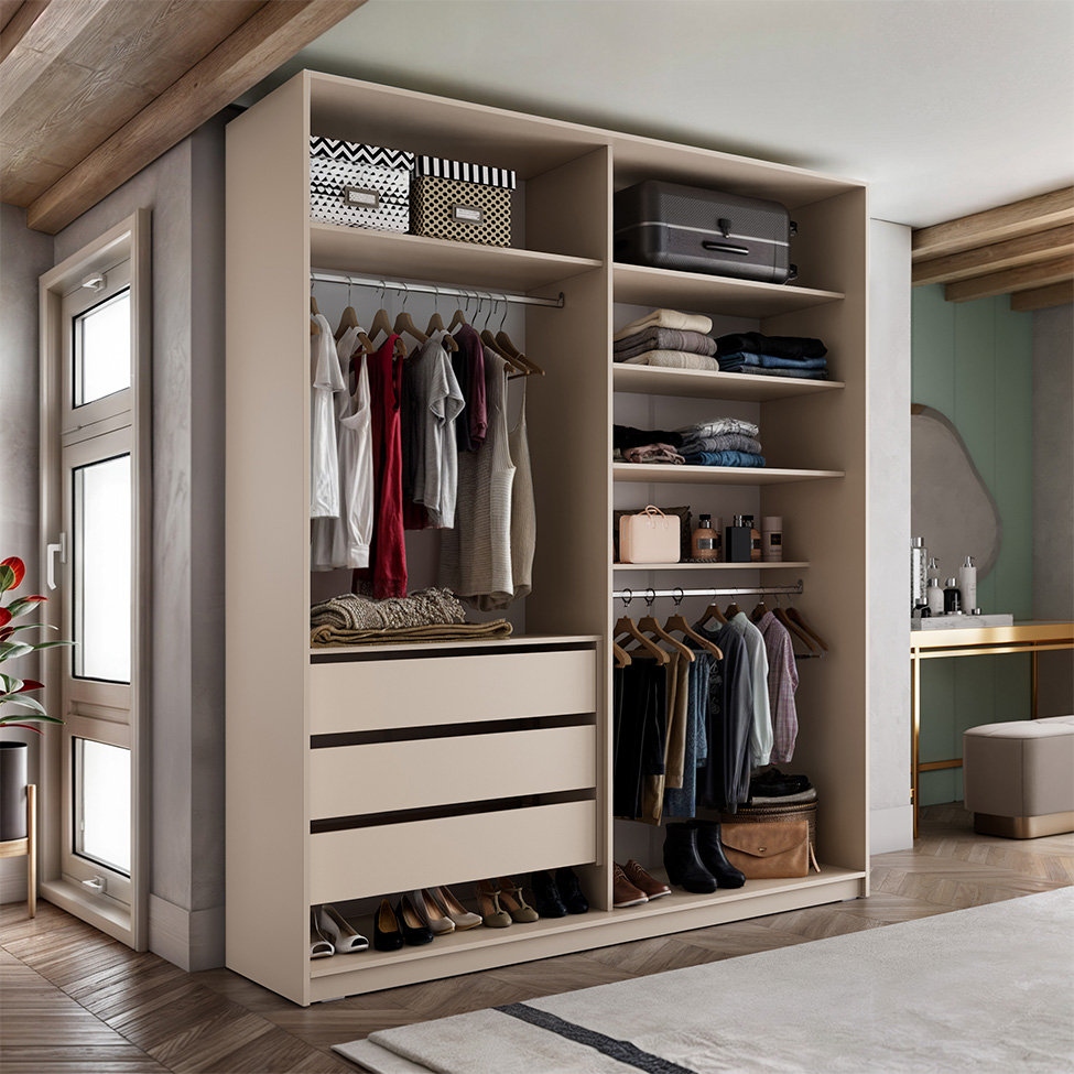 Guarda-Roupa Closet Monreale 100 % MDF 3 Gavetas Bege 160 cm