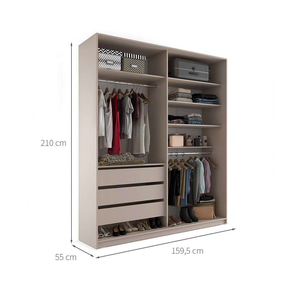 Guarda-Roupa Closet Monreale 100 % MDF 3 Gavetas Bege 160 cm