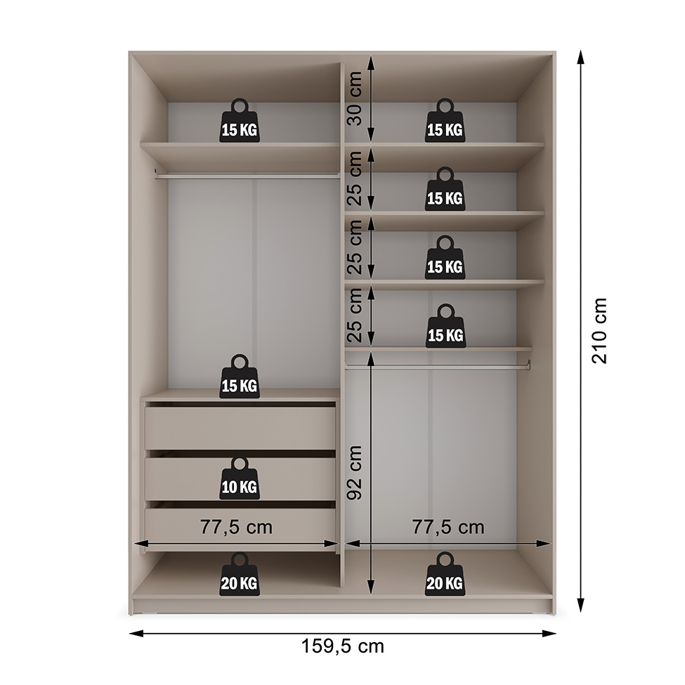 Guarda-Roupa Closet Monreale 100 % MDF 3 Gavetas Bege 160 cm