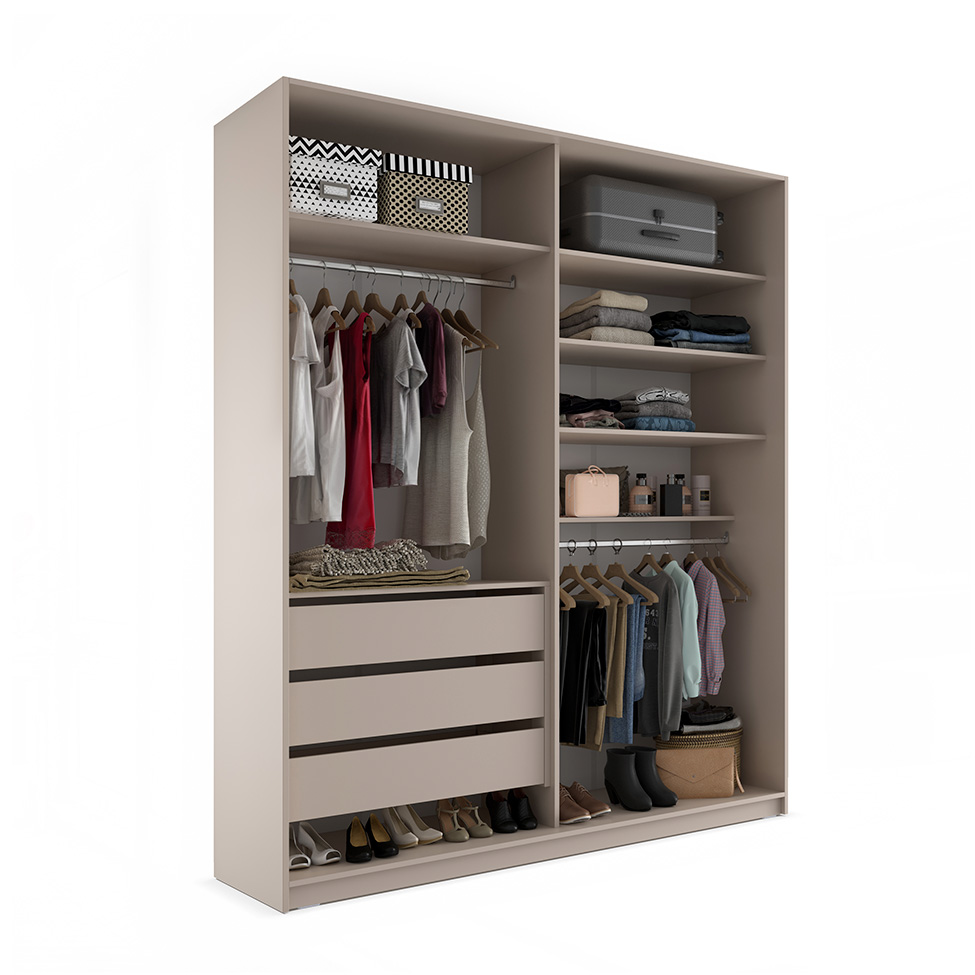 Guarda-Roupa Closet Monreale 100 % MDF 3 Gavetas Bege 160 cm