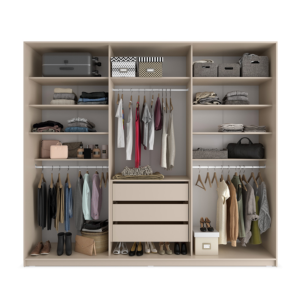 Guarda-Roupa Closet Monreale 100 % MDF 3 Gavetas Bege 237 cm