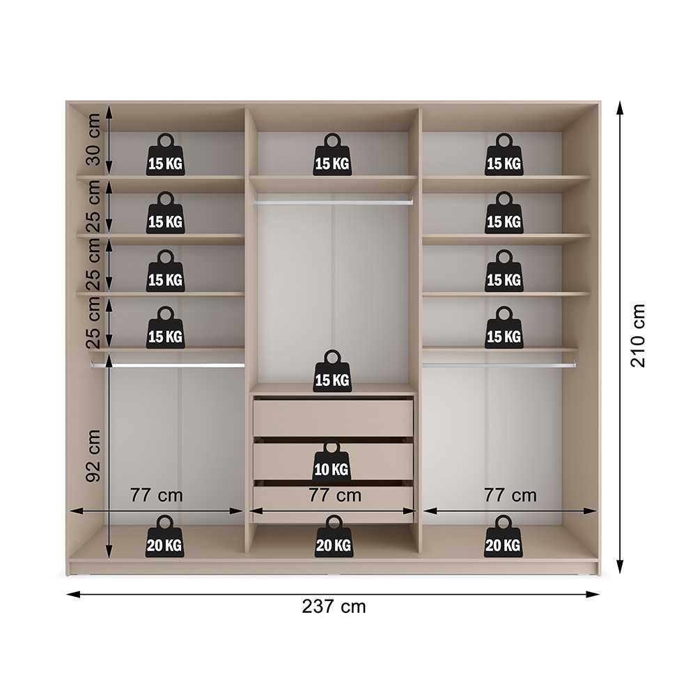 Guarda-Roupa Closet Monreale 100 % MDF 3 Gavetas Bege 237 cm