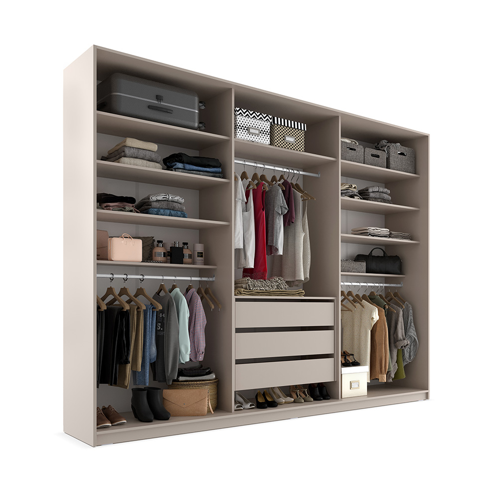 Guarda-Roupa Closet Monreale 100 % MDF 3 Gavetas Bege 237 cm