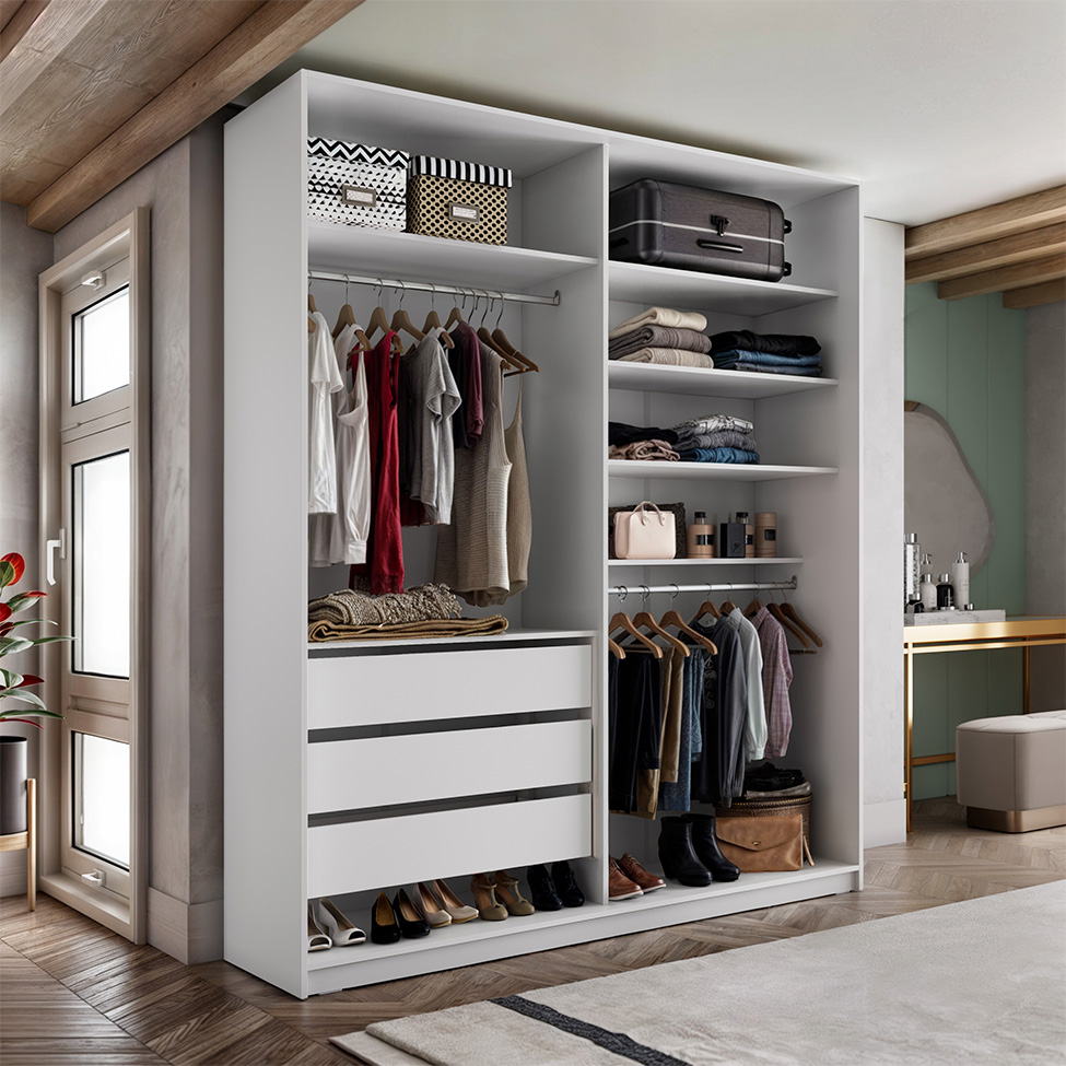 Guarda-Roupa Closet Monreale 100 % MDF 3 Gavetas Branco 160 cm