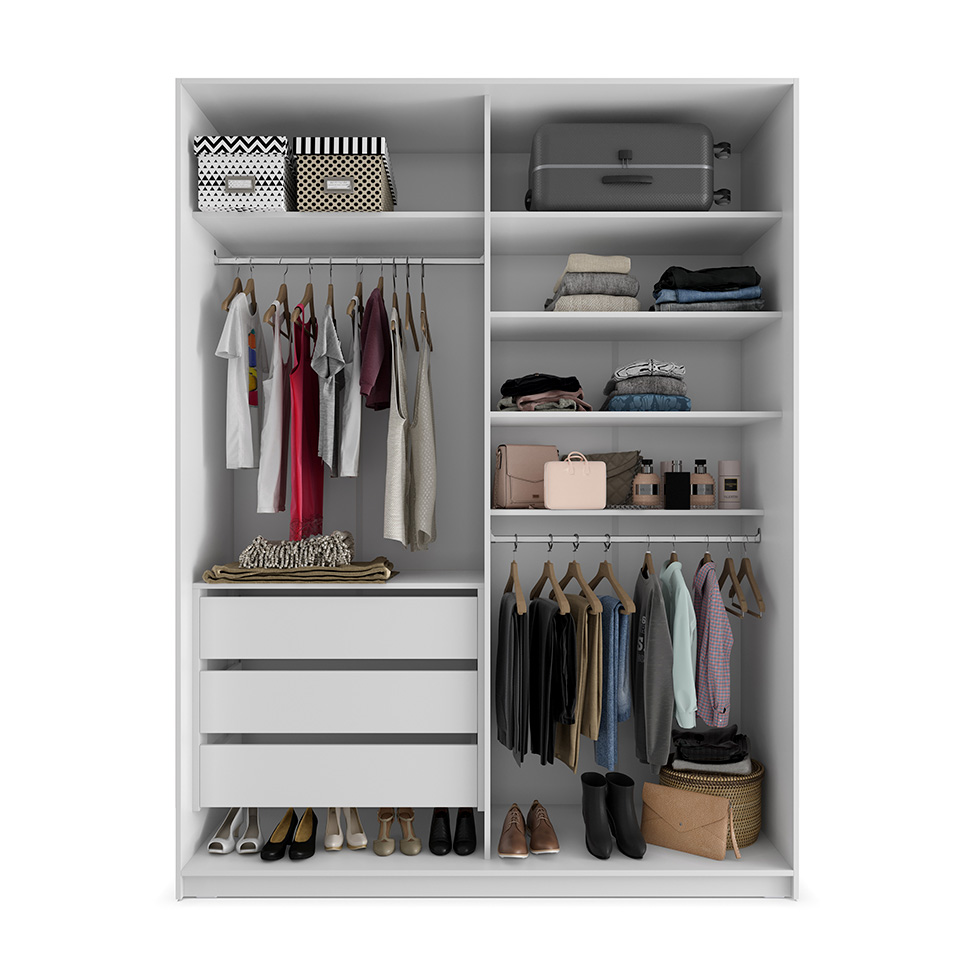 Guarda-Roupa Closet Monreale 100 % MDF 3 Gavetas Branco 160 cm