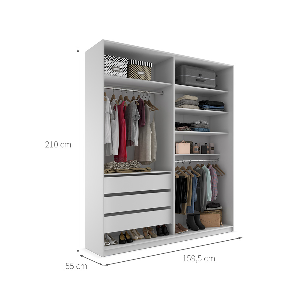 Guarda-Roupa Closet Monreale 100 % MDF 3 Gavetas Branco 160 cm