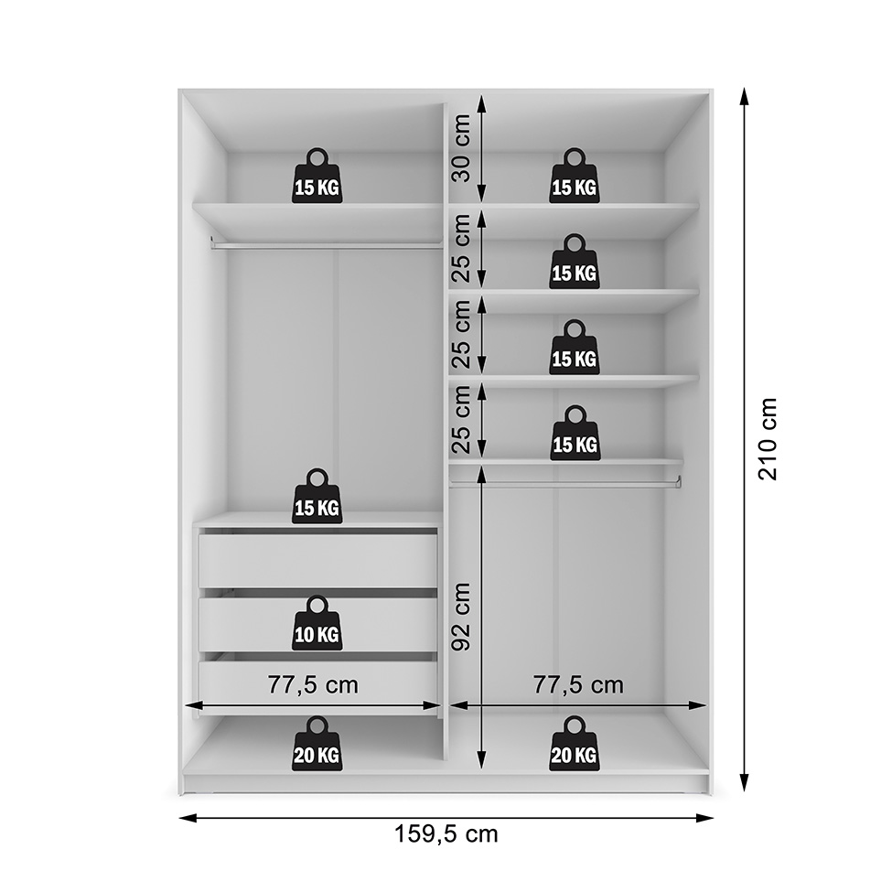Guarda-Roupa Closet Monreale 100 % MDF 3 Gavetas Branco 160 cm