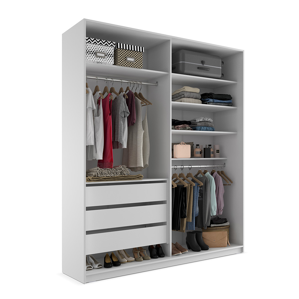 Guarda-Roupa Closet Monreale 100 % MDF 3 Gavetas Branco 160 cm