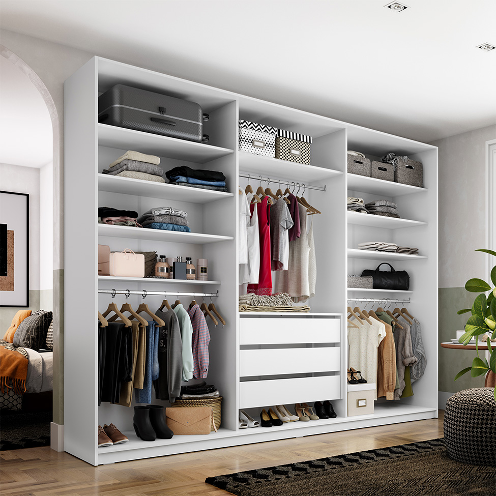 Guarda-Roupa Closet Monreale 100 % MDF 3 Gavetas Branco 237 cm