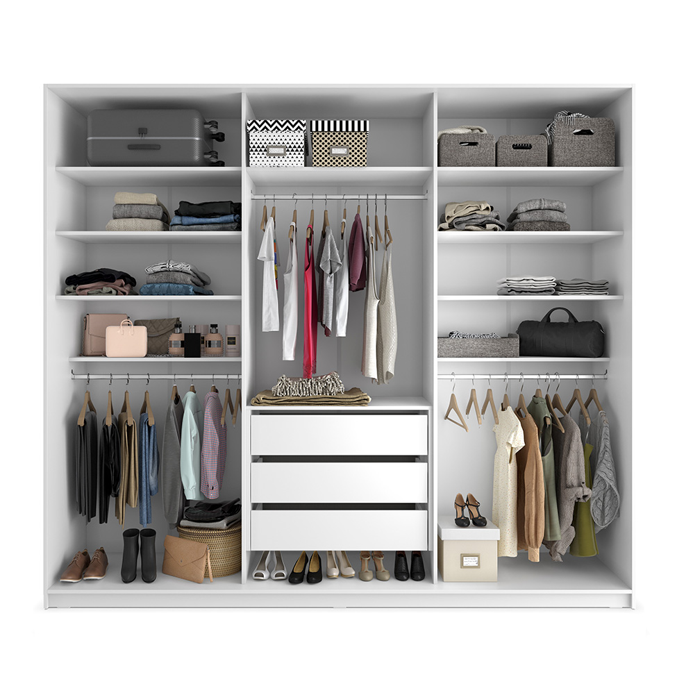 Guarda-Roupa Closet Monreale 100 % MDF 3 Gavetas Branco 237 cm