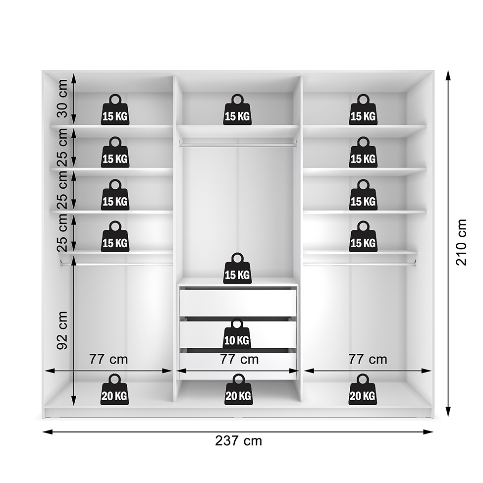 Guarda-Roupa Closet Monreale 100 % MDF 3 Gavetas Branco 237 cm