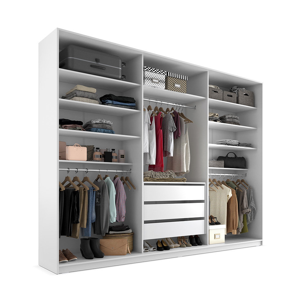 Guarda-Roupa Closet Monreale 100 % MDF 3 Gavetas Branco 237 cm