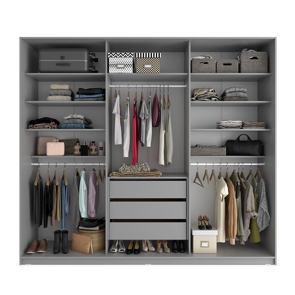 Guarda-Roupa Closet Monreale 100 % MDF 3 Gavetas Cinza 237 cm