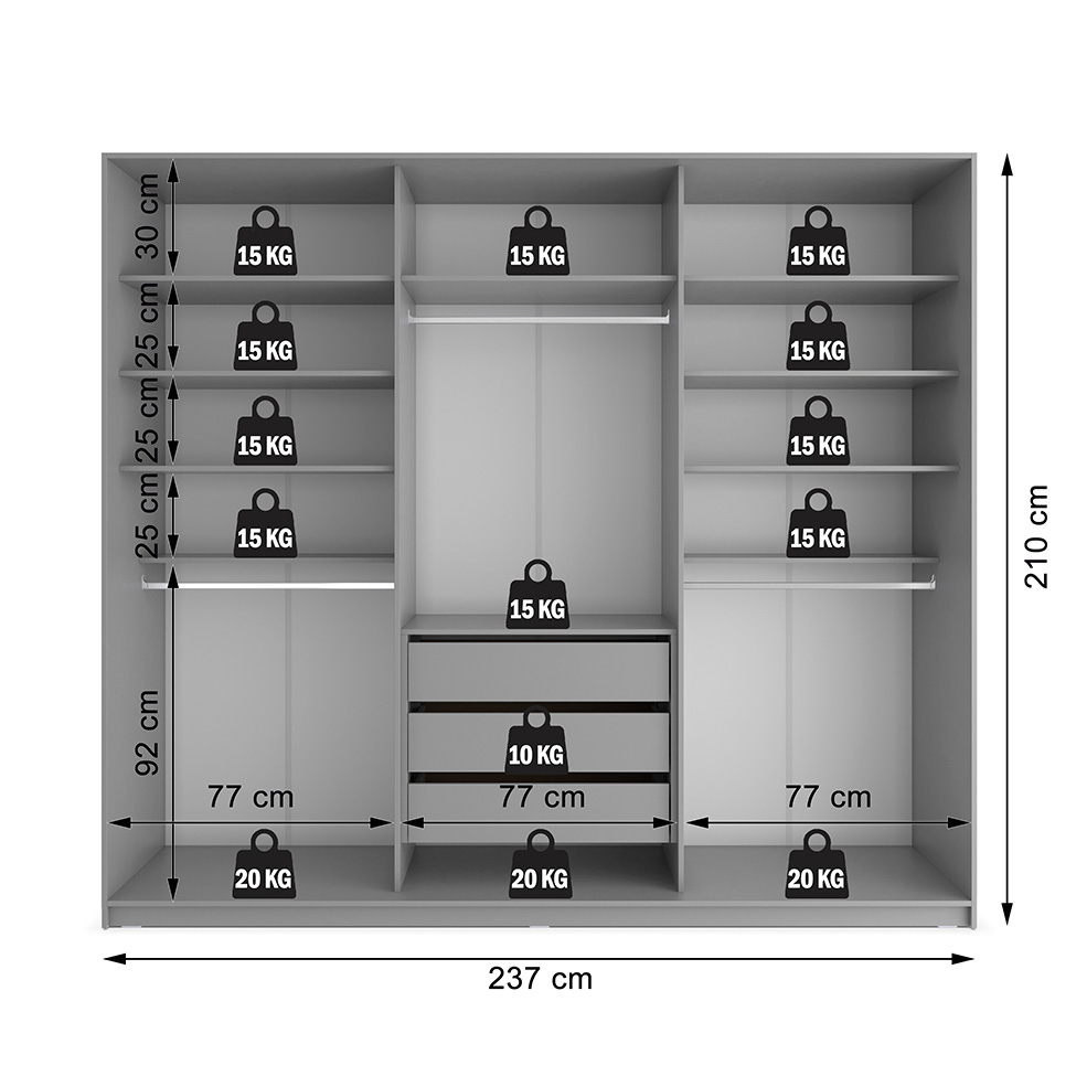 Guarda-Roupa Closet Monreale 100 % MDF 3 Gavetas Cinza 237 cm