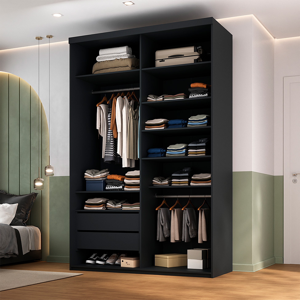 Guarda-Roupa Closet Mountier 2 Gavetas Preto