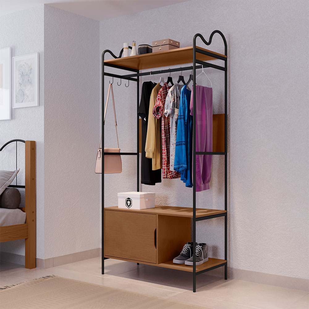 Guarda-Roupa Closet Oasis 1 Porta Preto e Nature