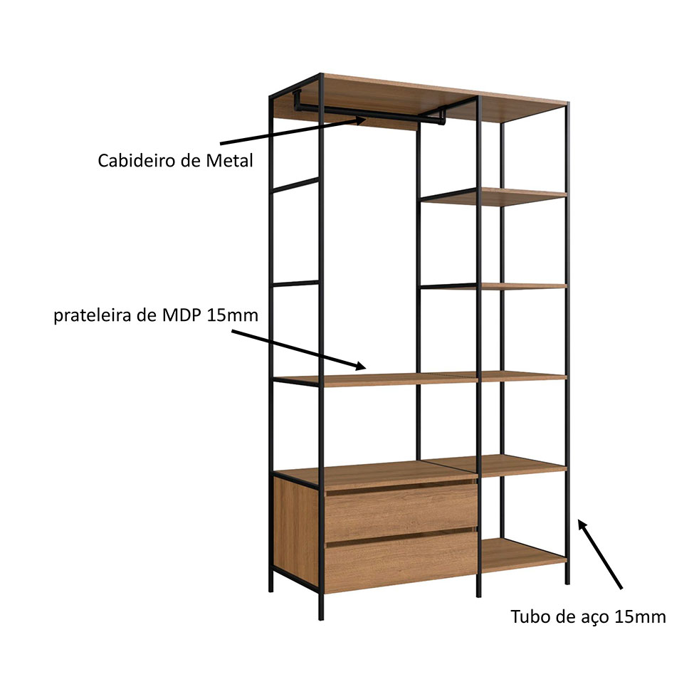 Guarda-Roupa Closet Paricel 2 GV Preto e Mel