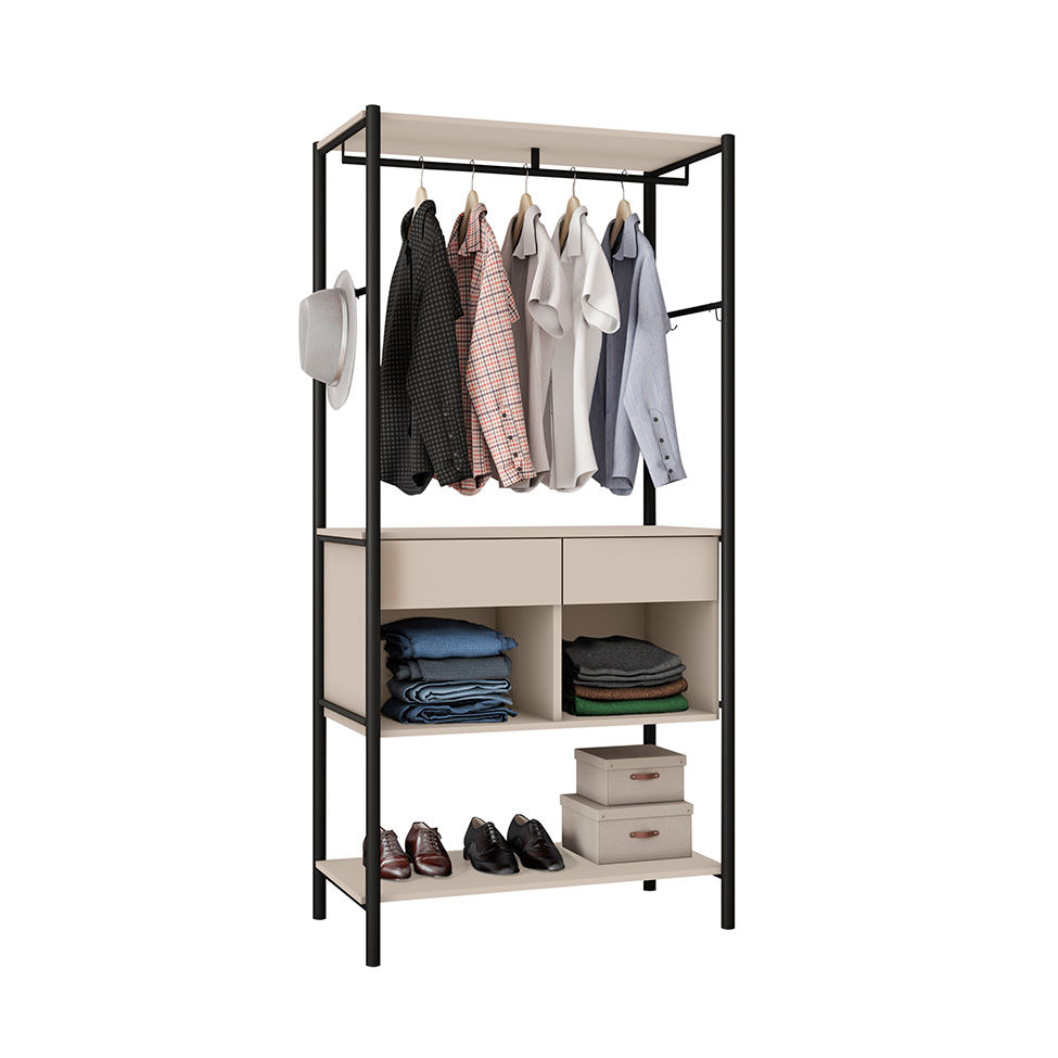 Guarda-Roupa Closet Paris 2 Gavetas Off White e Preto