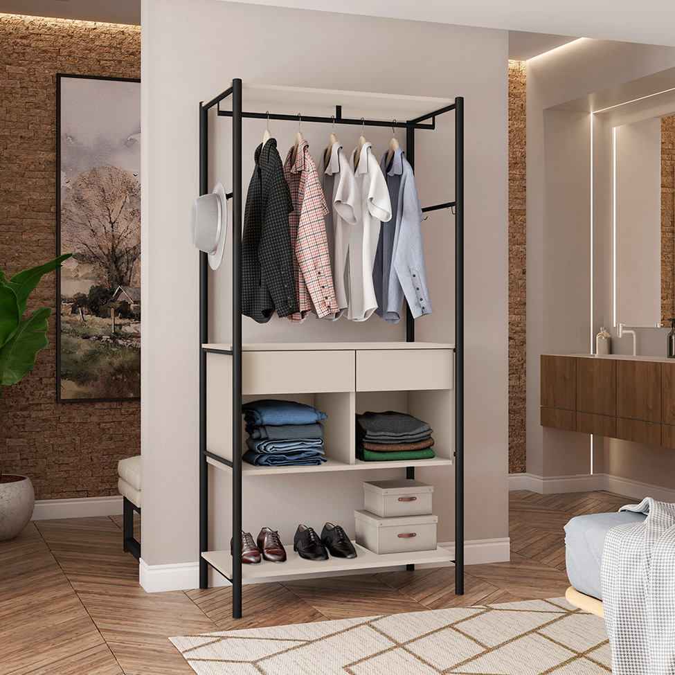 Guarda-Roupa Closet Paris 2 Gavetas Off White e Preto